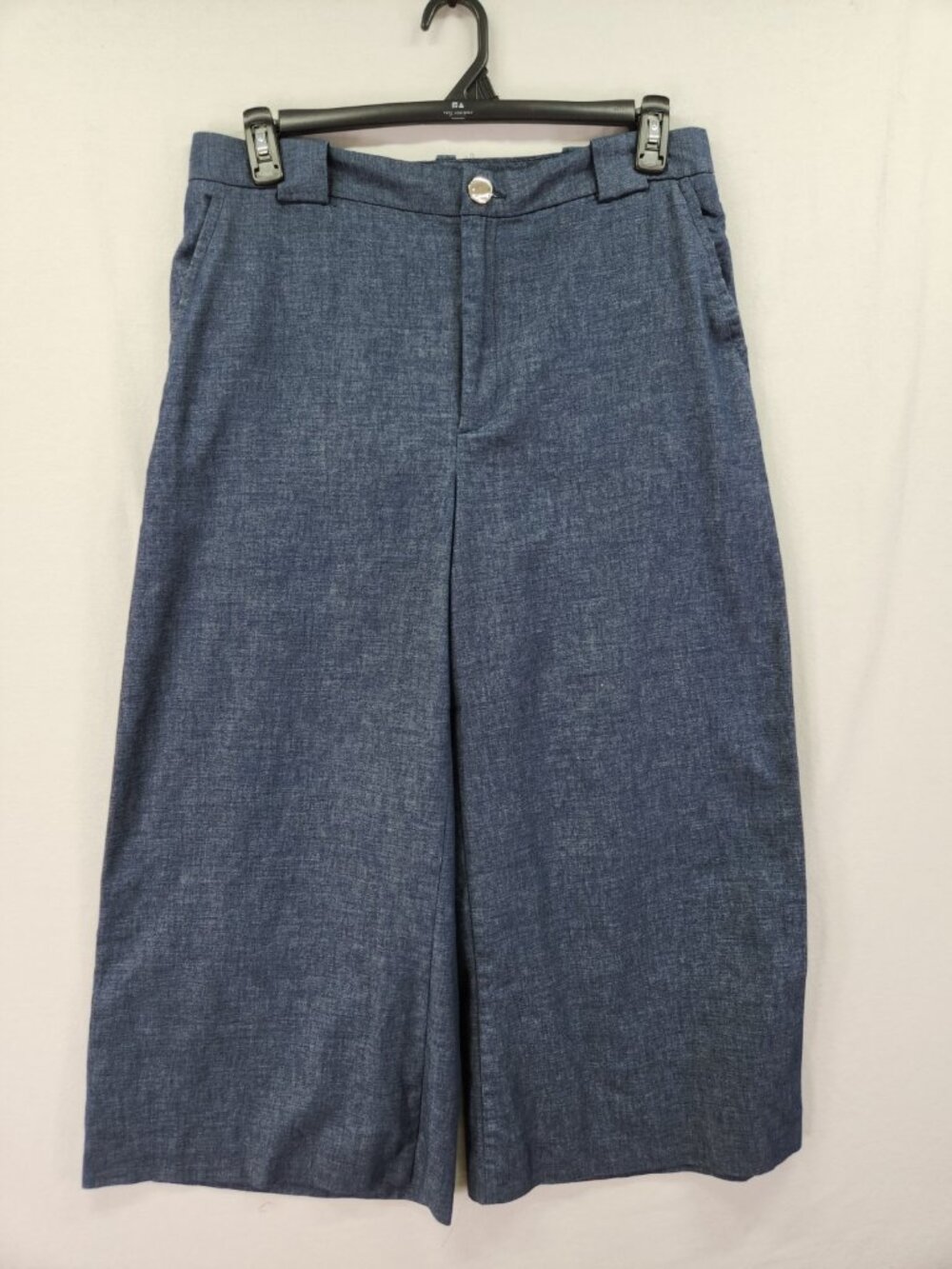 Zara Womens Size XL 34x24 Blue Linen Blend Wide Leg Culottes Cropped Pants